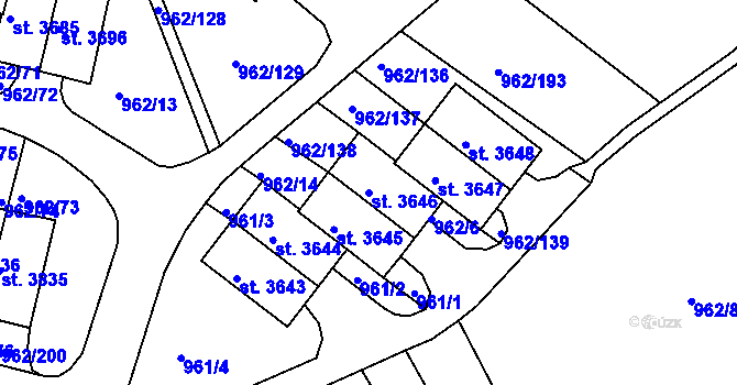 Parcela st. 3646 v KÚ Písek, Katastrální mapa