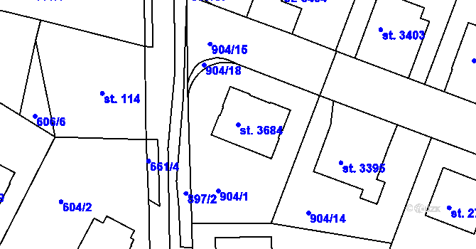 Parcela st. 3684 v KÚ Písek, Katastrální mapa