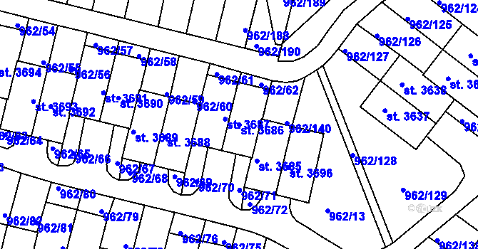 Parcela st. 3686 v KÚ Písek, Katastrální mapa