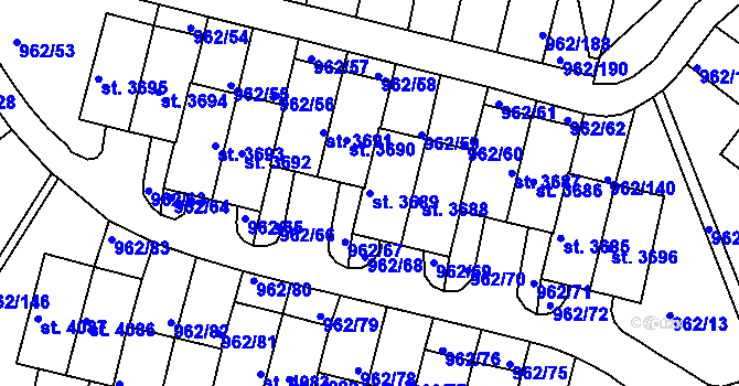 Parcela st. 3689 v KÚ Písek, Katastrální mapa