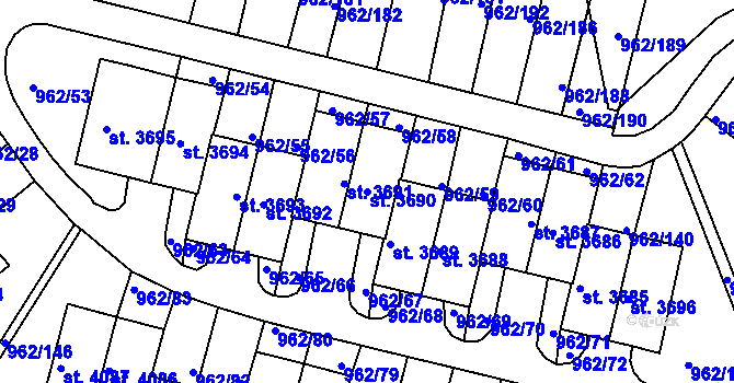 Parcela st. 3690 v KÚ Písek, Katastrální mapa