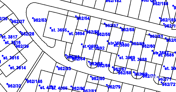 Parcela st. 3692 v KÚ Písek, Katastrální mapa