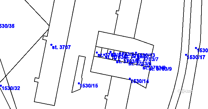 Parcela st. 3703/2 v KÚ Písek, Katastrální mapa