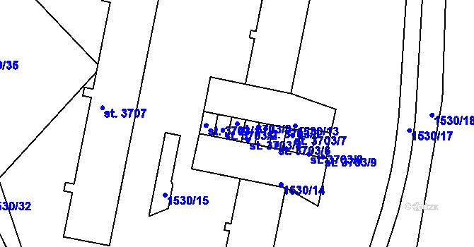 Parcela st. 3703/3 v KÚ Písek, Katastrální mapa