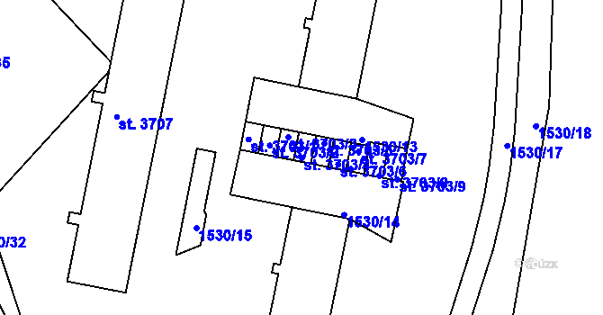 Parcela st. 3703/4 v KÚ Písek, Katastrální mapa