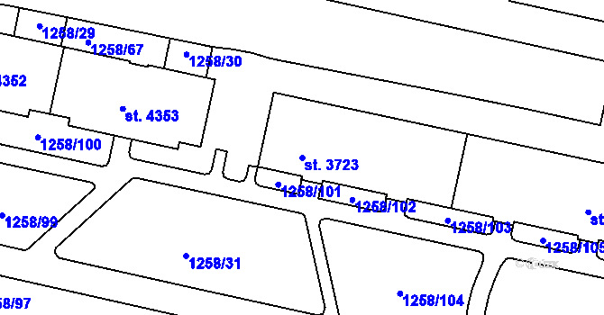 Parcela st. 3723 v KÚ Písek, Katastrální mapa