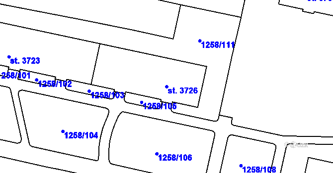Parcela st. 3726 v KÚ Písek, Katastrální mapa