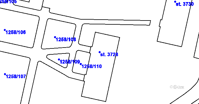 Parcela st. 3728 v KÚ Písek, Katastrální mapa