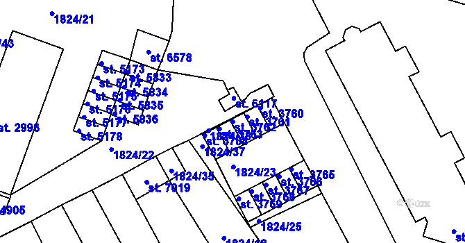 Parcela st. 3762 v KÚ Písek, Katastrální mapa