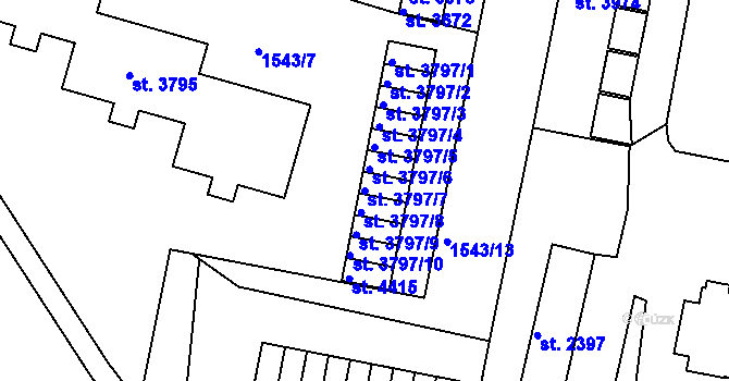 Parcela st. 3797/7 v KÚ Písek, Katastrální mapa