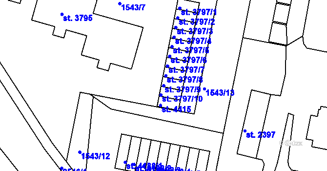 Parcela st. 3797/9 v KÚ Písek, Katastrální mapa