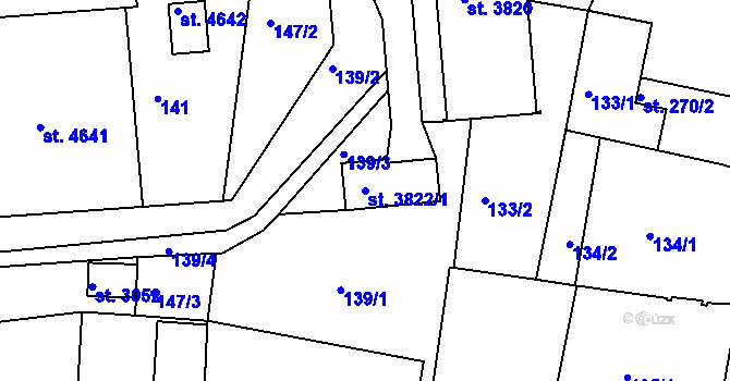 Parcela st. 3822/1 v KÚ Písek, Katastrální mapa