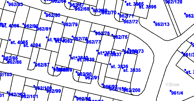 Parcela st. 3838 v KÚ Písek, Katastrální mapa