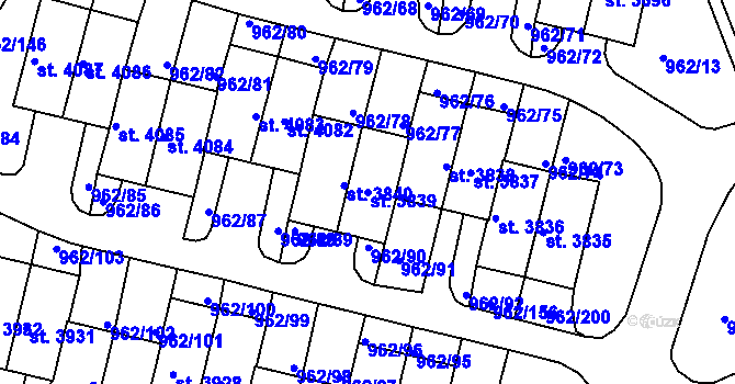 Parcela st. 3839 v KÚ Písek, Katastrální mapa