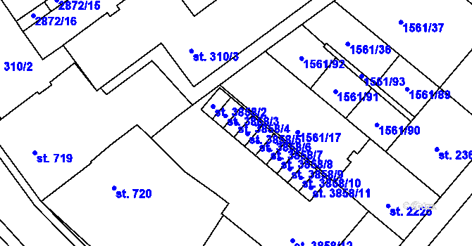 Parcela st. 3858/4 v KÚ Písek, Katastrální mapa