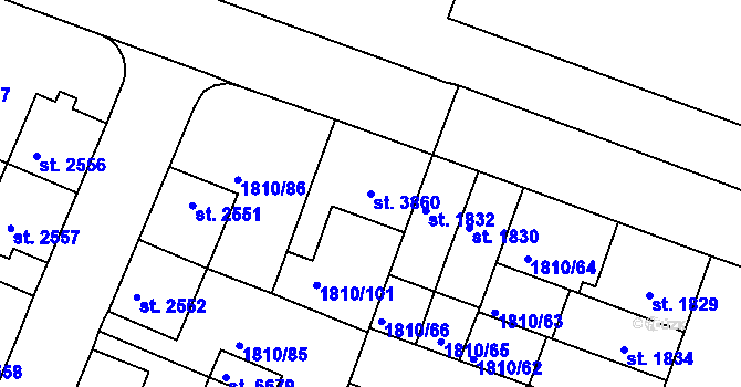 Parcela st. 3860 v KÚ Písek, Katastrální mapa