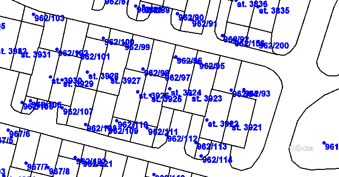Parcela st. 3924 v KÚ Písek, Katastrální mapa