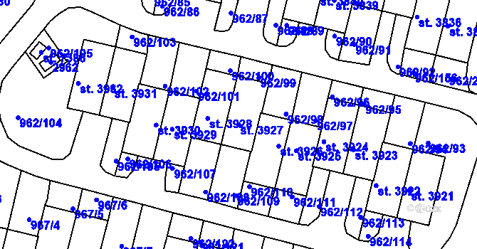 Parcela st. 3927 v KÚ Písek, Katastrální mapa