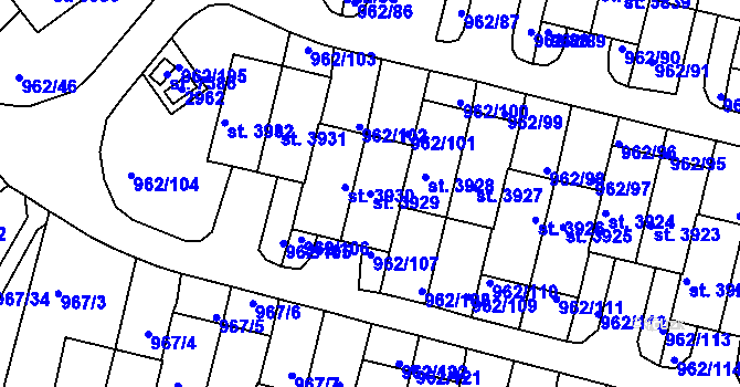 Parcela st. 3929 v KÚ Písek, Katastrální mapa