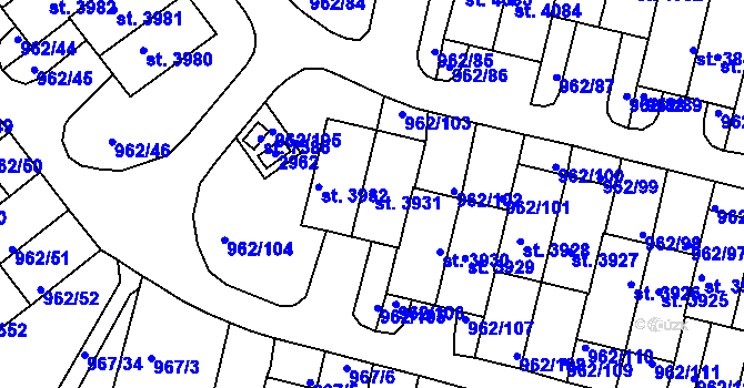 Parcela st. 3931 v KÚ Písek, Katastrální mapa