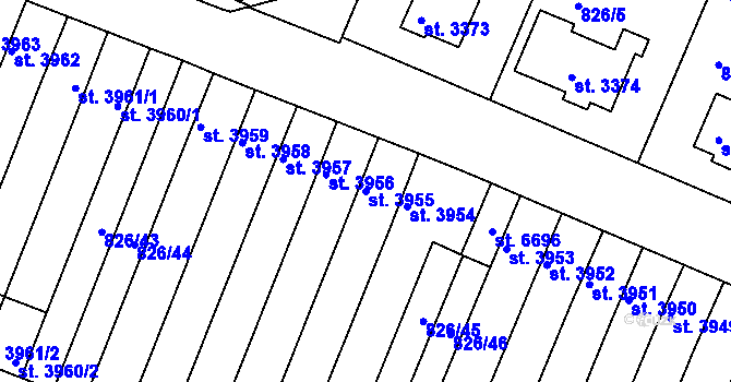 Parcela st. 3955 v KÚ Písek, Katastrální mapa