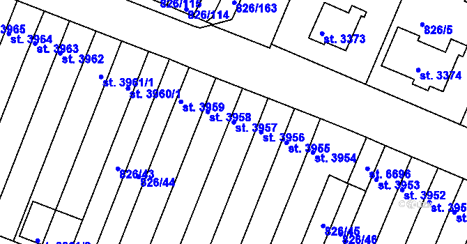 Parcela st. 3957 v KÚ Písek, Katastrální mapa