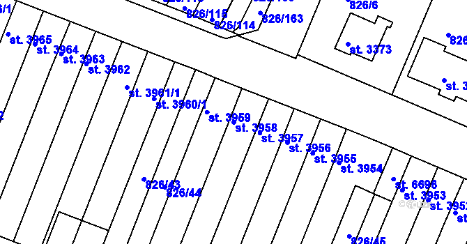 Parcela st. 3958 v KÚ Písek, Katastrální mapa