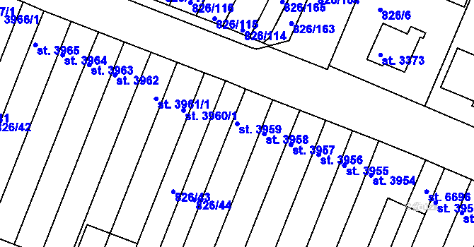 Parcela st. 3959 v KÚ Písek, Katastrální mapa