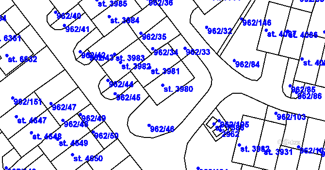 Parcela st. 3980 v KÚ Písek, Katastrální mapa