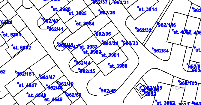 Parcela st. 3981 v KÚ Písek, Katastrální mapa