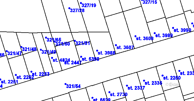 Parcela st. 3988 v KÚ Písek, Katastrální mapa