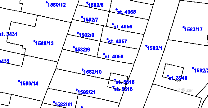 Parcela st. 4058 v KÚ Písek, Katastrální mapa