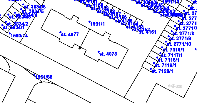 Parcela st. 4078 v KÚ Písek, Katastrální mapa