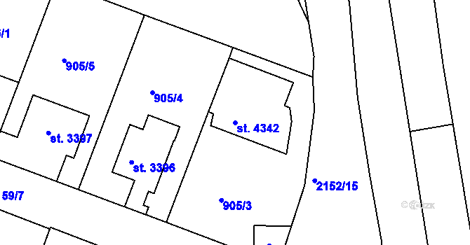 Parcela st. 4342 v KÚ Písek, Katastrální mapa