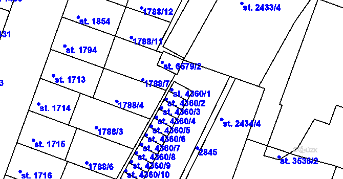 Parcela st. 4360/1 v KÚ Písek, Katastrální mapa