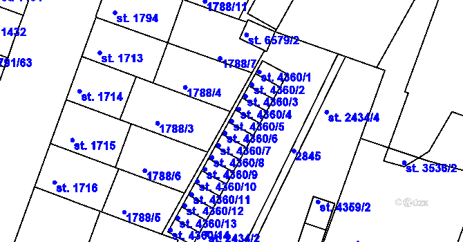 Parcela st. 4360/5 v KÚ Písek, Katastrální mapa