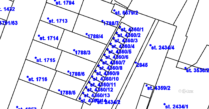 Parcela st. 4360/6 v KÚ Písek, Katastrální mapa