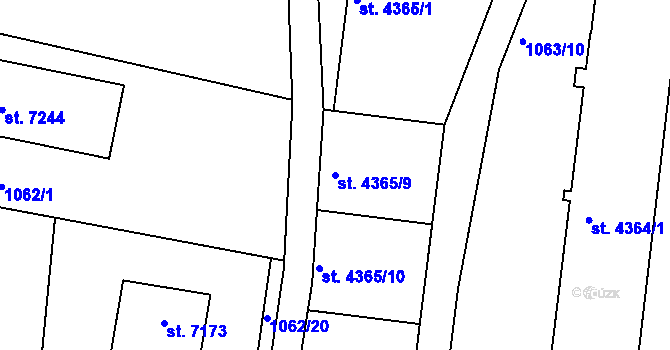 Parcela st. 4365/9 v KÚ Písek, Katastrální mapa