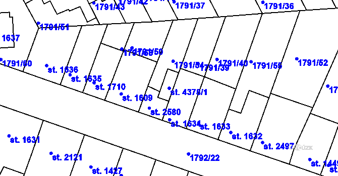 Parcela st. 4378/1 v KÚ Písek, Katastrální mapa