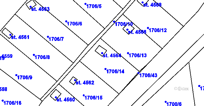 Parcela st. 4564 v KÚ Písek, Katastrální mapa