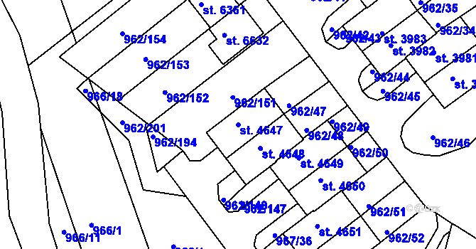 Parcela st. 4647 v KÚ Písek, Katastrální mapa
