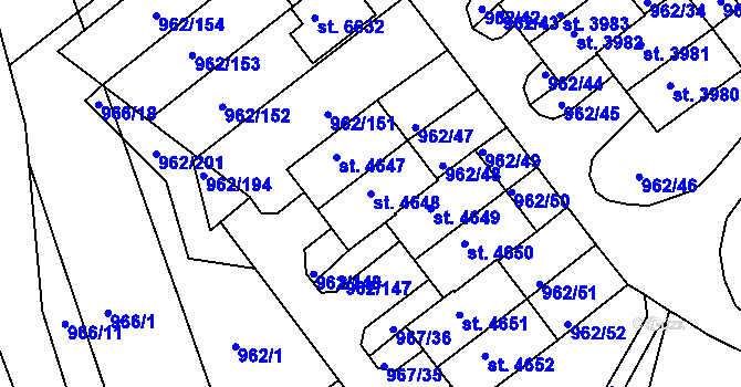 Parcela st. 4648 v KÚ Písek, Katastrální mapa