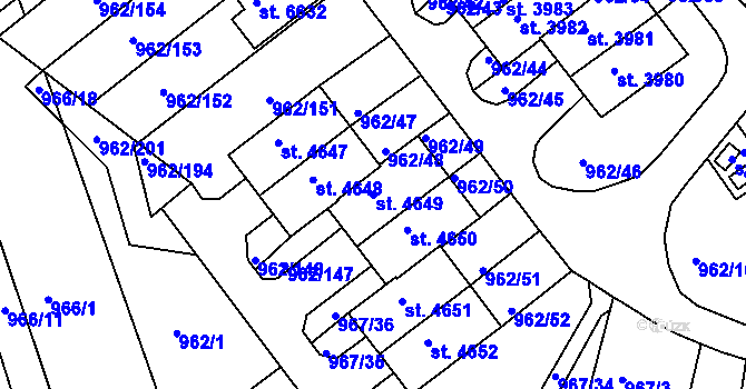 Parcela st. 4649 v KÚ Písek, Katastrální mapa