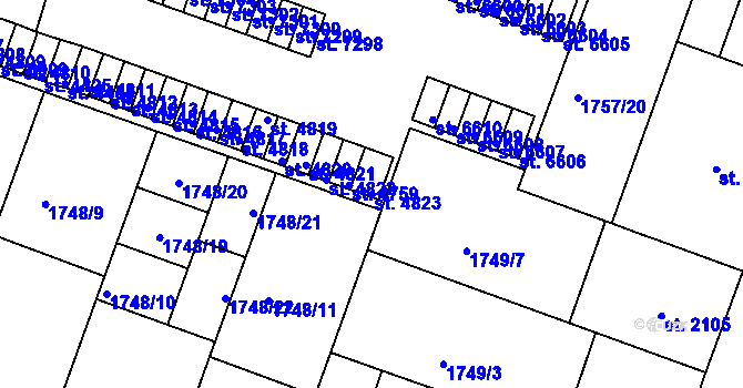 Parcela st. 4823 v KÚ Písek, Katastrální mapa