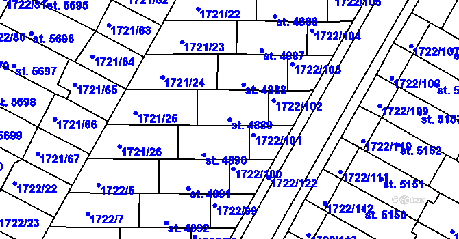 Parcela st. 4889 v KÚ Písek, Katastrální mapa