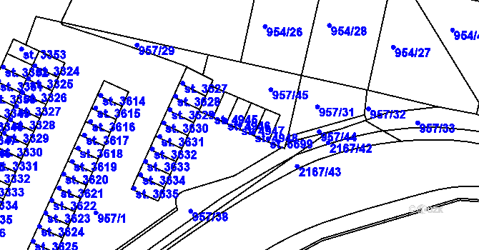 Parcela st. 4947 v KÚ Písek, Katastrální mapa
