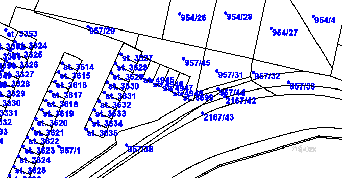 Parcela st. 4948 v KÚ Písek, Katastrální mapa