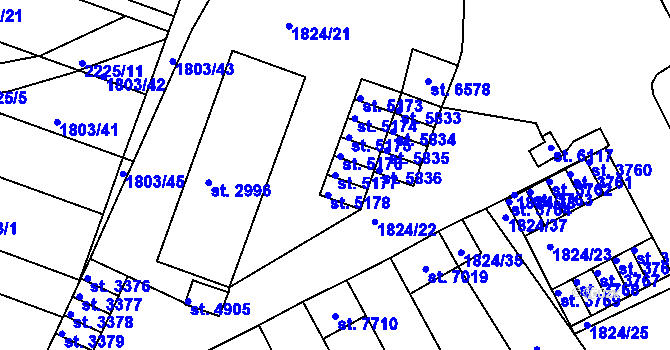 Parcela st. 5177 v KÚ Písek, Katastrální mapa