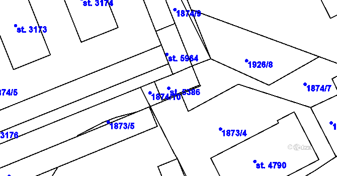 Parcela st. 5386 v KÚ Písek, Katastrální mapa