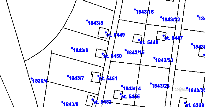 Parcela st. 5450 v KÚ Písek, Katastrální mapa